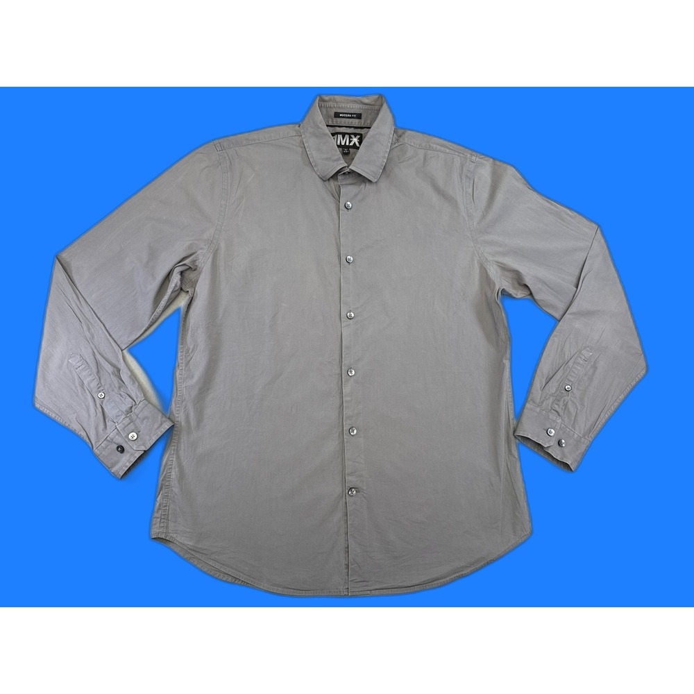 EXPRESS 1MX Modern Fit Button Down Shirt Mens 16.5 Gray Cotton Blend Long Slim